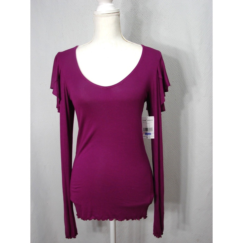 New Free People We The Free On Rewind Berry Ruffled Long Sleeve Top M Flaw
